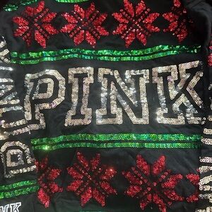 PINK Victoria's Secret Black Tee with Red and Green Accents